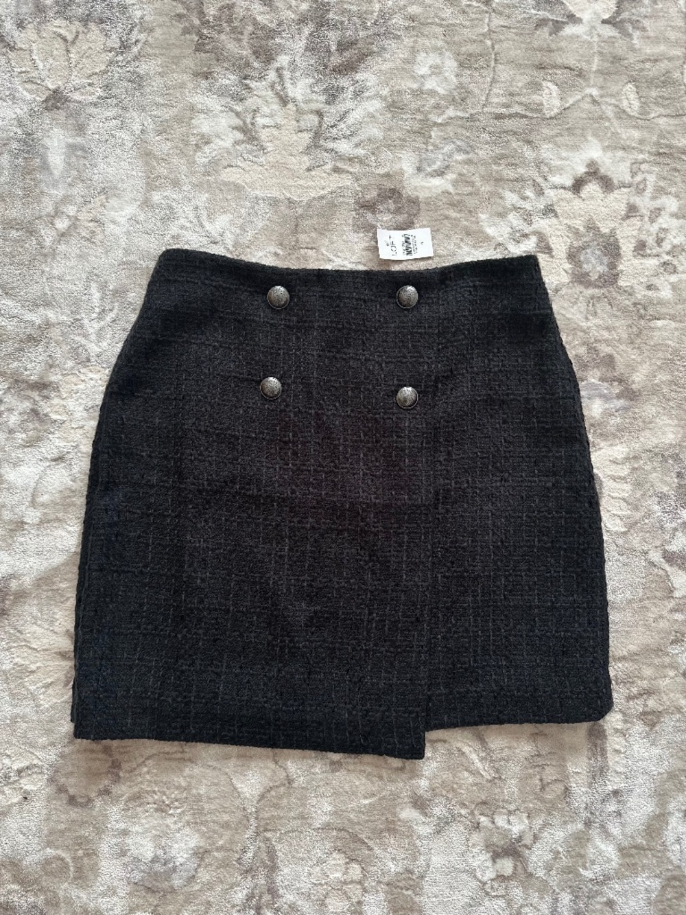 LOFT Classic Short Black Tweed Button-Front Skirt Size 4 NWT